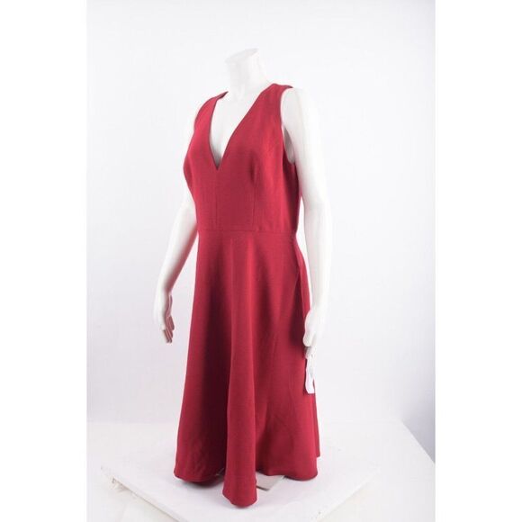 Dress The Population Womens Catalina Dress Fit & Flare L Red Garnet V-Neck NWT - Picture 5 of 7